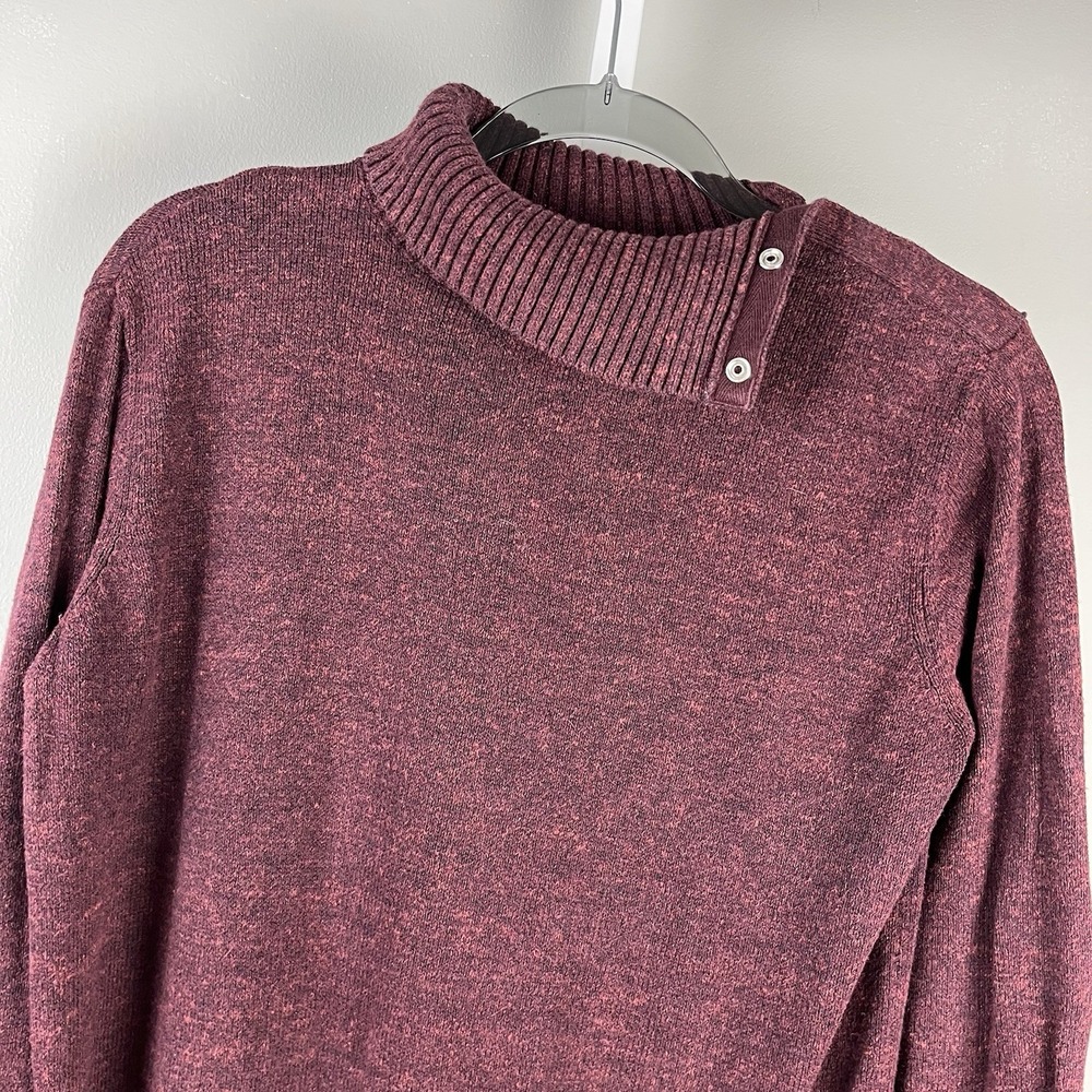 GAP Turtleneck Sweater Womens M Maroon Snap Collar Tunic Length Pullover